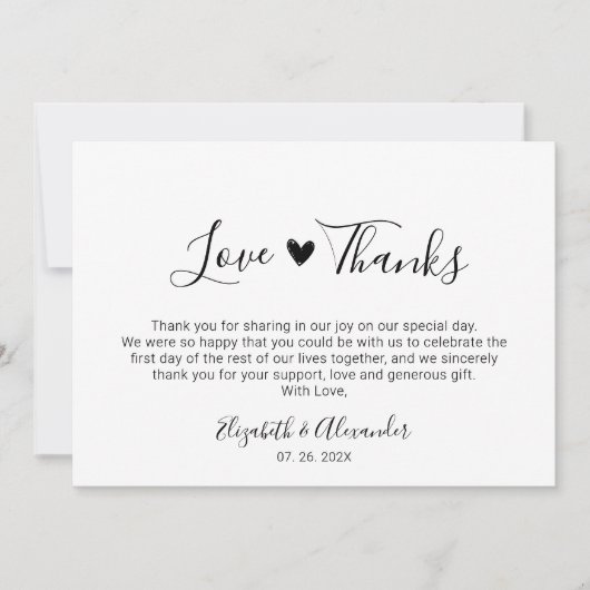 Liefde en Bedankt Kalligrafie Script Hart Bruiloft (Voorkant)