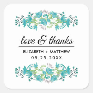 Liefde en Bedankt. Lente wilde bloemen Weddenschap Vierkante Sticker