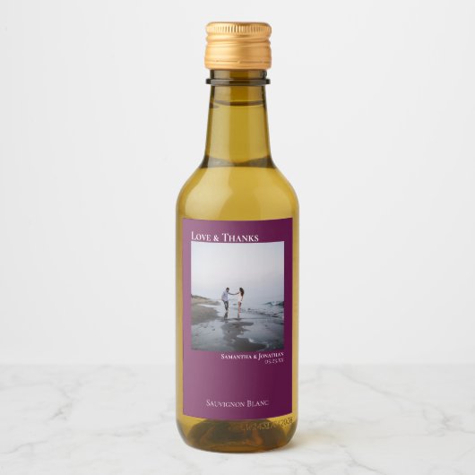 Liefde en Bedankt Magenta of Berry Wedding Photo M Wijn Etiket (Voorkant)