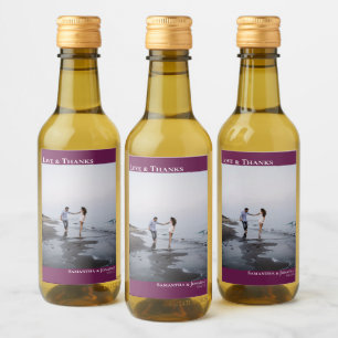 Liefde en Bedankt Magenta Simple Weduwfoto Mini Wijn Etiket