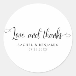 Liefde en bedankt Minimale bruiloft Eenvoudig Ronde Sticker