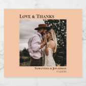 Liefde en Bedankt Minimale koraalperfotobruiloft Sparkling Wijnetiket (Enkel label)