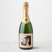 Liefde en Bedankt Minimale koraalperfotobruiloft Sparkling Wijnetiket (Voorkant)