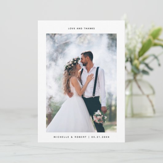 Liefde en Bedankt minimalistische bruiloft foto (Staand voorkant)