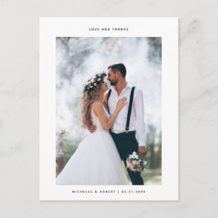 Liefde en Bedankt minimalistische bruiloft foto Briefkaart