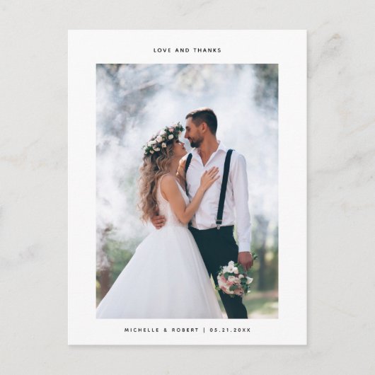 Liefde en Bedankt minimalistische bruiloft foto Briefkaart (Voorkant)