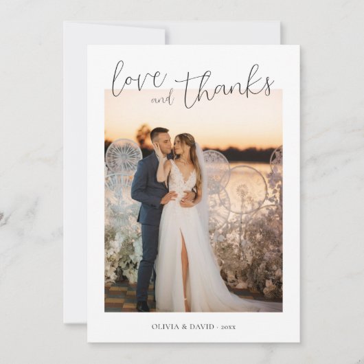 Liefde en Bedankt Minimalistische Script Trouwfoto (Voorkant)