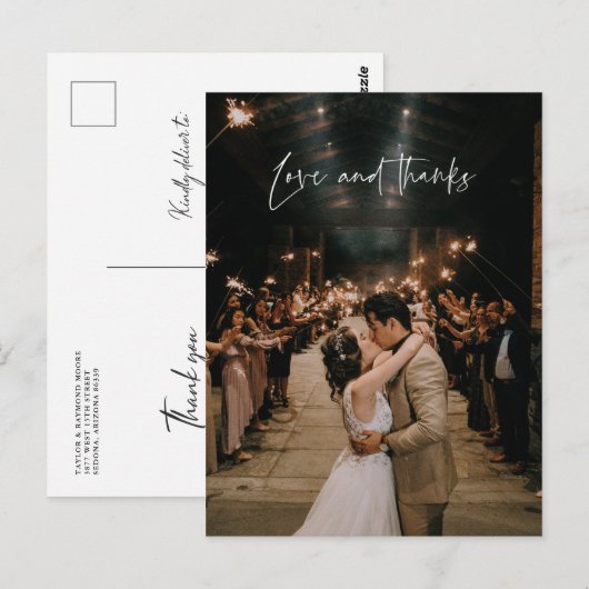 Liefde en Bedankt Modern Foto Weddenschap Hartelij Briefkaart (Voorkant / Achterkant)