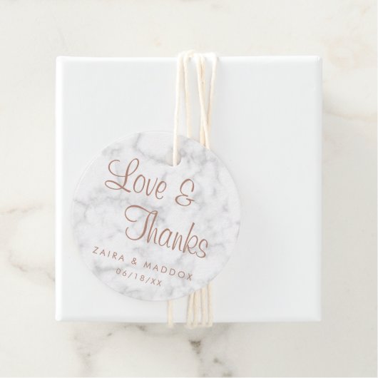 Liefde en Bedankt Modern Marble Roos Gold Wedding Bedankjes Labels (In situ)