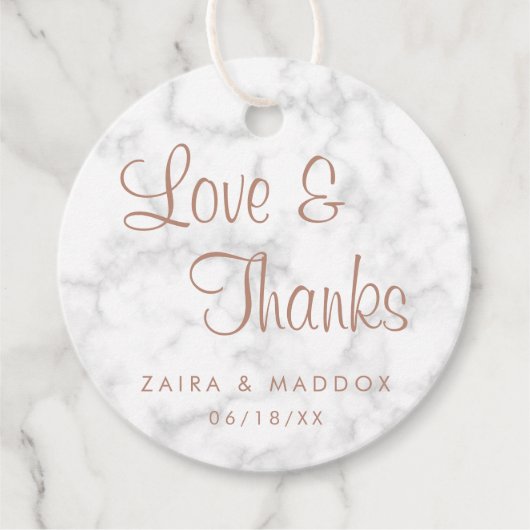 Liefde en Bedankt Modern Marble Roos Gold Wedding Bedankjes Labels (Voorkant)