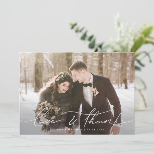Liefde en Bedankt Modern Script Weddenfoto (Staand voorkant)