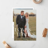 Liefde en bedankt Modern Script Wedding 2 foto's Notitiekaartje (Voorkant / Achterkant in situ)