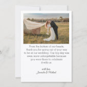 Liefde en bedankt Modern Script Wedding 2 foto's Notitiekaartje (Achterkant)