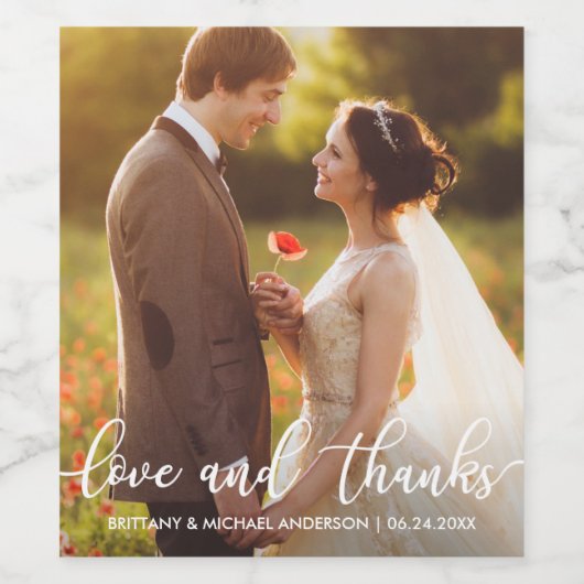Liefde en Bedankt Modern Wedding Bedankt Foto Wijn Etiket (Enkel label)