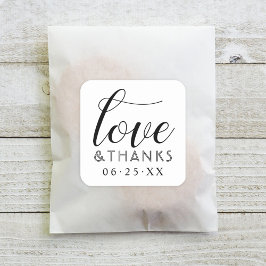 Liefde en Bedankt Modern Zwart Wit Script Bruiloft Vierkante Sticker