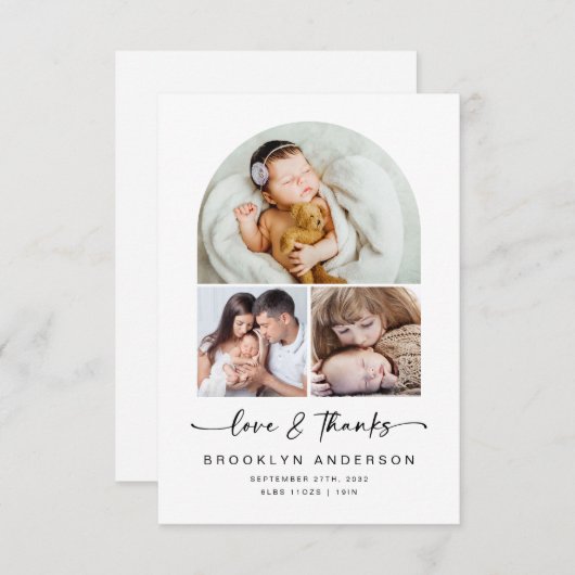 Liefde en Bedankt | Moderne Arch 3 Foto's Baby (Voorkant / Achterkant)