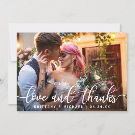 Liefde en Bedankt | Moderne bruiloft Dank je foto (Voorkant)