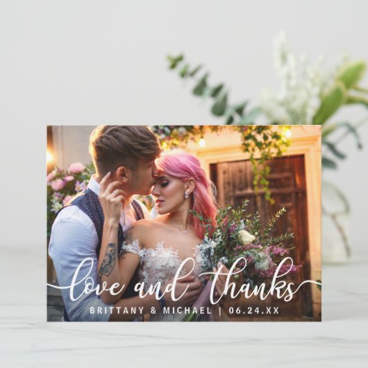 Liefde en Bedankt | Moderne bruiloft Dank je foto (Staand voorkant)