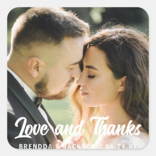 Liefde en Bedankt Moderne bruiloft Dank je foto Vierkante Sticker