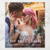 Liefde en Bedankt | Moderne bruiloft Dank je foto Wijn Etiket (Enkel label)