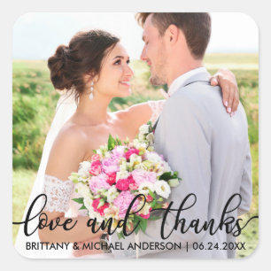 Liefde en Bedankt Moderne bruiloft Foto B Vierkante Sticker