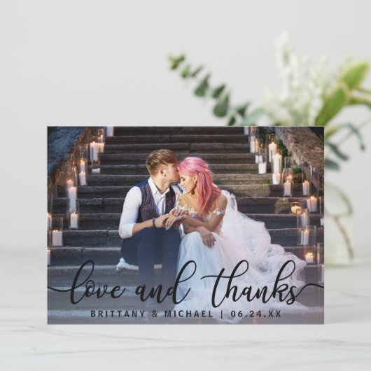 Liefde en Bedankt | Moderne bruiloft Foto bedankt (Staand voorkant)