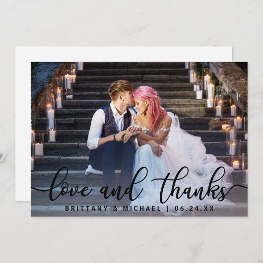 Liefde en Bedankt | Moderne bruiloft Foto bedankt (Voorkant / Achterkant)