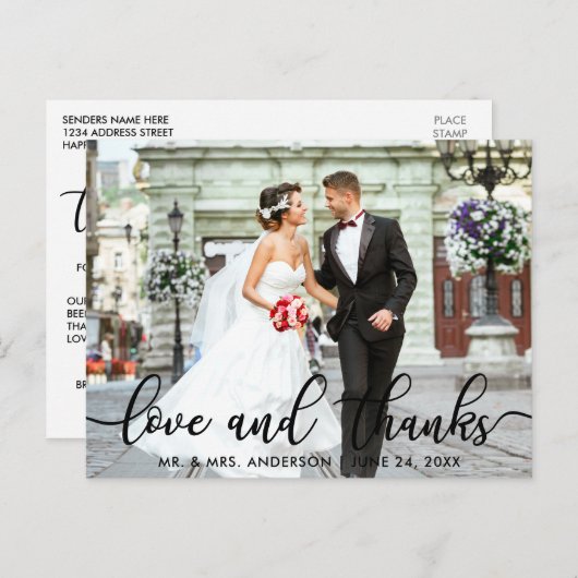 Liefde en Bedankt Moderne bruiloft Foto: Bedankt S Briefkaart (Voorkant / Achterkant)