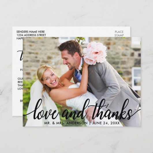 Liefde en Bedankt Moderne bruiloft Mr en Mrs Briefkaart (Voorkant / Achterkant)