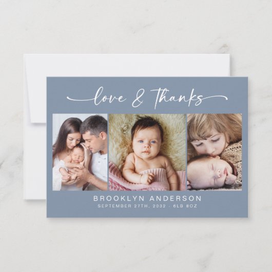Liefde en Bedankt | Moderne drie foto's nieuwe bab (Voorkant)