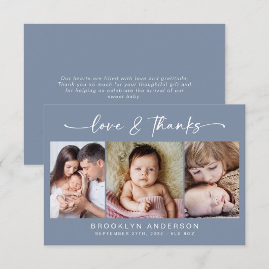 Liefde en Bedankt | Moderne drie foto's nieuwe bab (Voorkant / Achterkant)