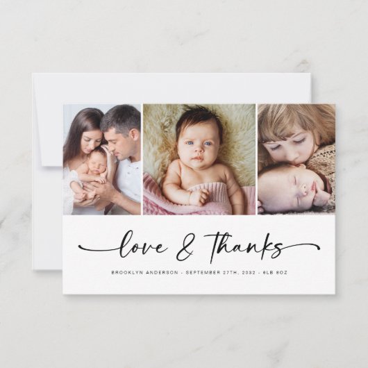 Liefde en Bedankt | Moderne drie foto's nieuwe bab (Voorkant)