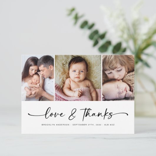 Liefde en Bedankt | Moderne drie foto's nieuwe bab (Staand voorkant)