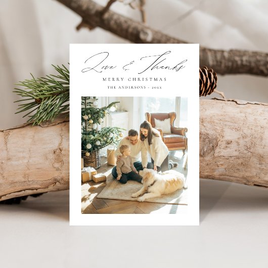 Liefde en Bedankt | Moderne familiefoto Kerstmis Feestdagenkaart