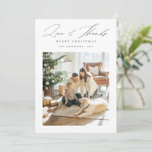 Liefde en Bedankt | Moderne familiefoto Kerstmis Feestdagenkaart (Staand voorkant)