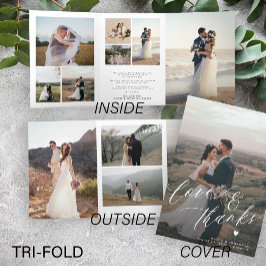 Liefde en bedankt multi foto bruiloft dank je kaar drieluik uitnodiging