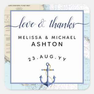 Liefde en Bedankt Nautical Anchor Wedding Florid Vierkante Sticker
