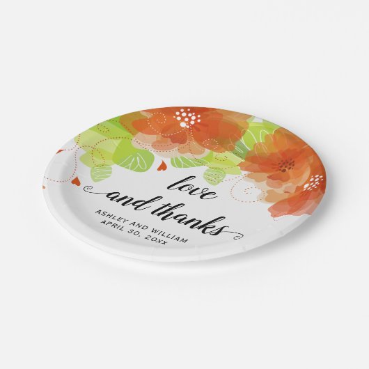 Liefde en bedankt oranje bloemen, bloementeelt papieren bordje (Gekanteld)