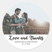 Liefde en Bedankt Paar Foto Chic Bruiloft Ronde Sticker (Voorkant)