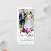 Liefde en Bedankt Paarse Floral Wedding Kaart (Voorkant / Achterkant in situ)