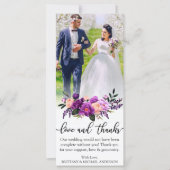 Liefde en Bedankt Paarse Floral Wedding Kaart (Voorkant)