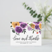 Liefde en Bedankt Paarse gele bloemen Briefkaart (Staand voorkant)