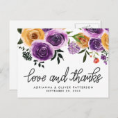 Liefde en Bedankt Paarse gele bloemen Briefkaart (Voorkant / Achterkant)