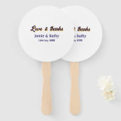 Liefde en bedankt paarse oranje paar naam datum handwaaier (Voorkant en achterkant)