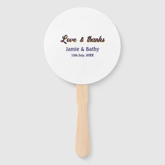 Liefde en bedankt paarse oranje paar naam datum handwaaier (Voorkant)