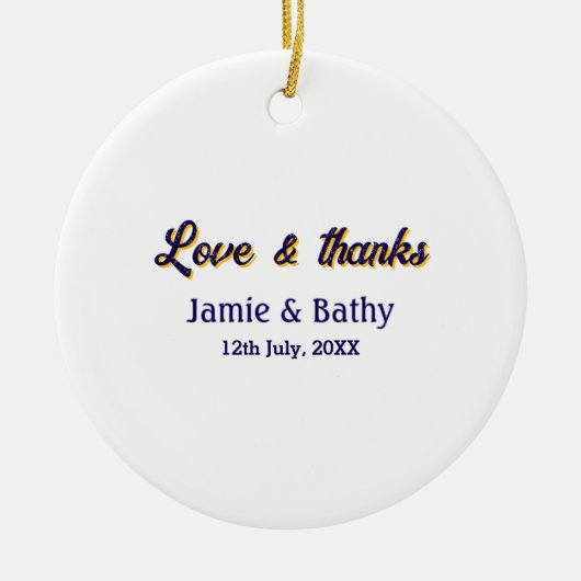 Liefde en bedankt paarse oranje paar naam datum keramisch ornament (Voorkant)