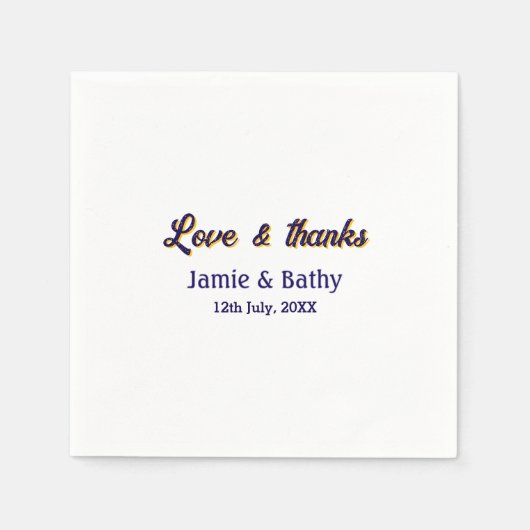 Liefde en bedankt paarse oranje paar naam datum servet (Voorkant)