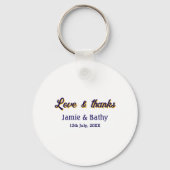 Liefde en bedankt paarse oranje paar naam datum sleutelhanger (Achterkant)