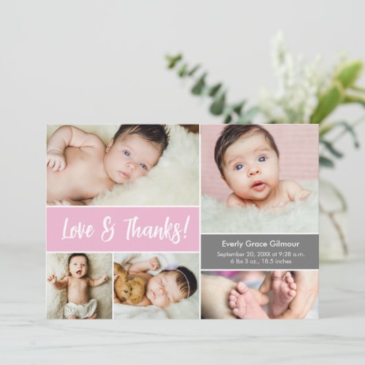 Liefde en Bedankt Pink Custom Foto's Baby shower (Staand voorkant)