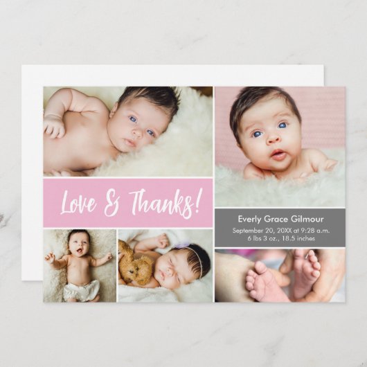 Liefde en Bedankt Pink Custom Foto's Baby shower (Voorkant / Achterkant)